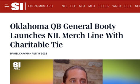 Oklahoma QB General Booty Launches NIL Merch Line With Charitable Tie